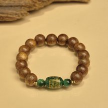 Vòng tay Trầm Hương, Trầm tốc vườn tròn mix charm mã não và đá lu thống khắc tâm kinh 10li, theo mệnh phong thủy 