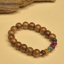 Vòng Tay Trầm Hương – Trầm tốc vườn tròn đơn đan dây mix charm đá tourmorline 10li theo phong thuỷ 