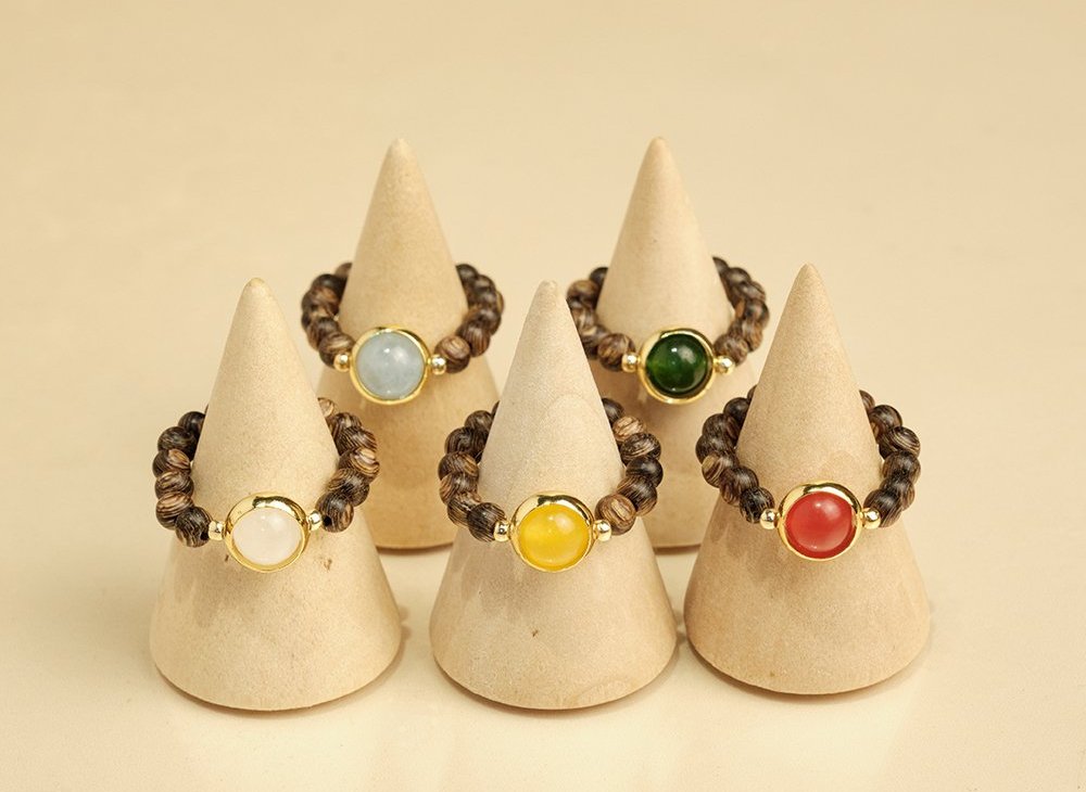 Nhẫn Trầm Hương, Trầm Sánh Ghép, Hạt 3li Phối Đá Mã Não DANA Trầm Hương