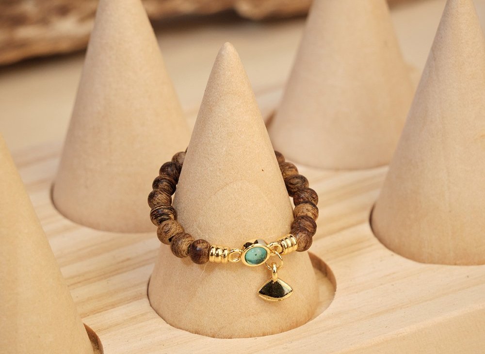 Nhẫn Trầm Hương, Trầm Tự Nhiên Treo Charm May Mắn Dana Trầm Hương